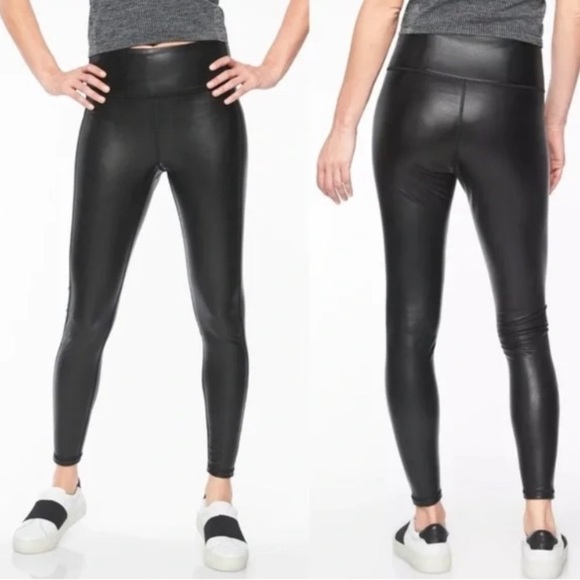 Athleta All Over Gleam Faux Leather Black Leggings Size Small - Picture 1 of 7